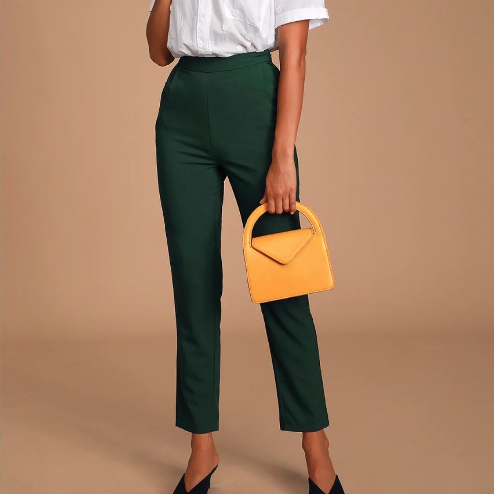 Lulu's Kick It Forest Green High-Waisted Trouser Pants size Medium